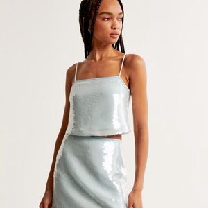 Light blue sequin set skirt and top
